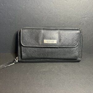 Kenneth Cole Reaction Women's Black Faux Leather Graphic Lining Trifold Wallet